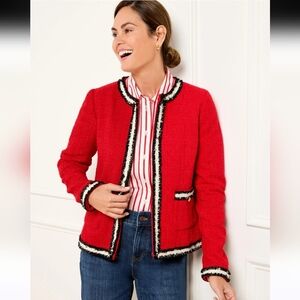 TALBOTS Red Tweed Jacket with Black and White Trim size 2P